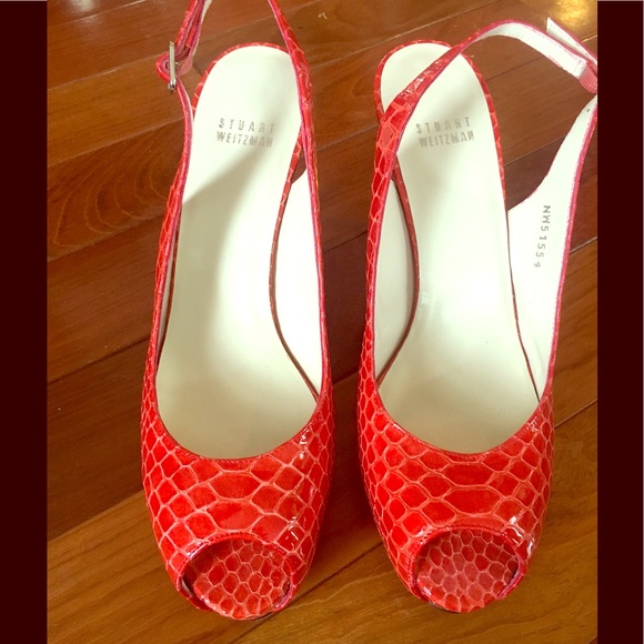 Stuart Weitzman Shoes - Stuart Weitzman red snakeskin sling backs